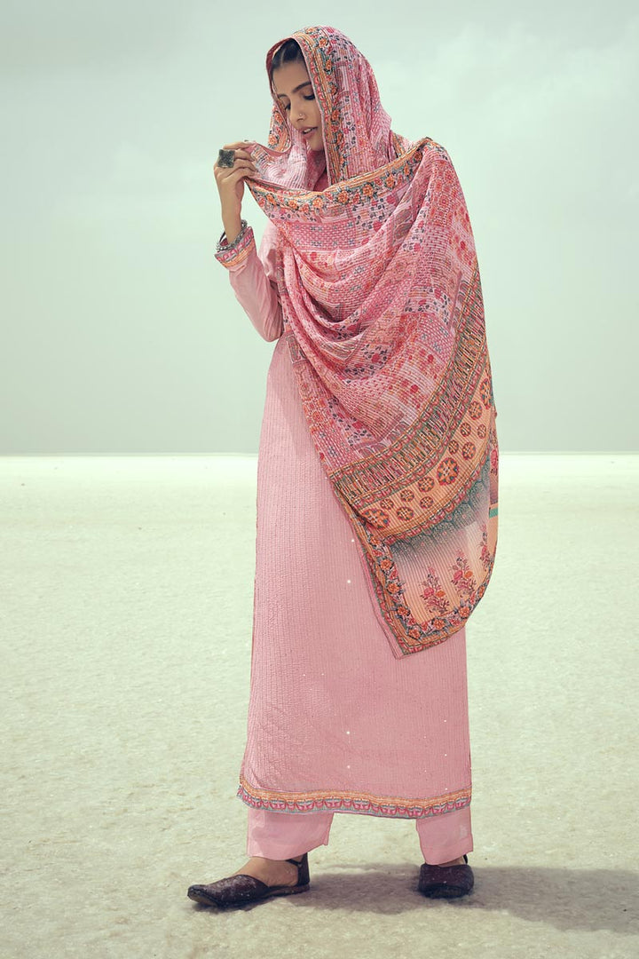 Function Wear Pink Color Embroidered Fancy Fabric Designer Salwar Suit