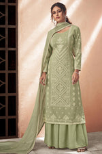 Load image into Gallery viewer, Embroidered Sea Green Color Fancy Fabric Palazzo Suit
