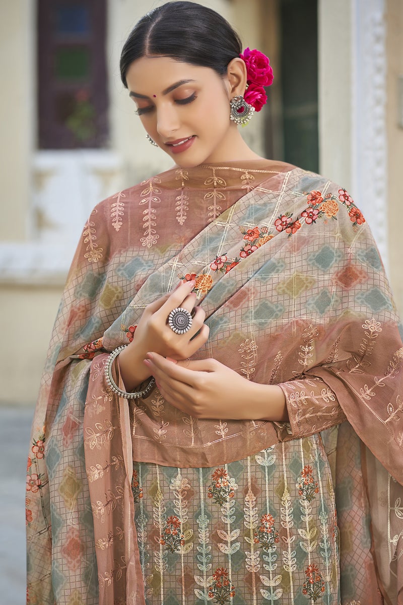 Chic Chikoo Color Casual Wear Digital Printed Palazzo Suit