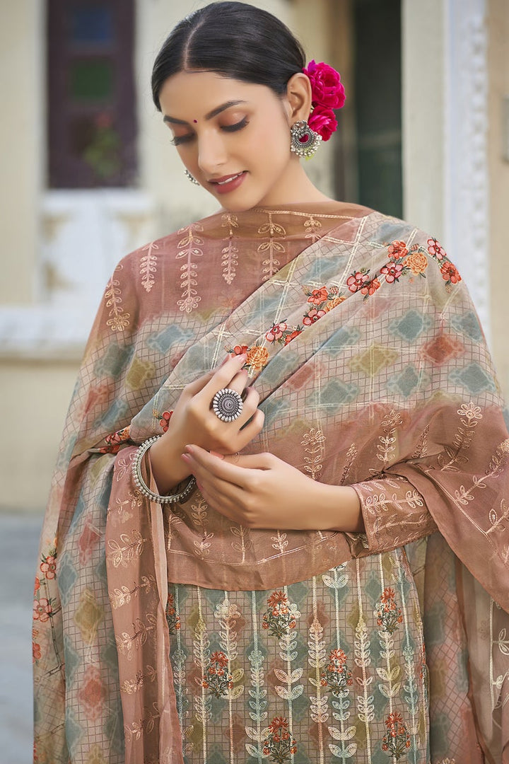Chic Chikoo Color Casual Wear Digital Printed Palazzo Suit