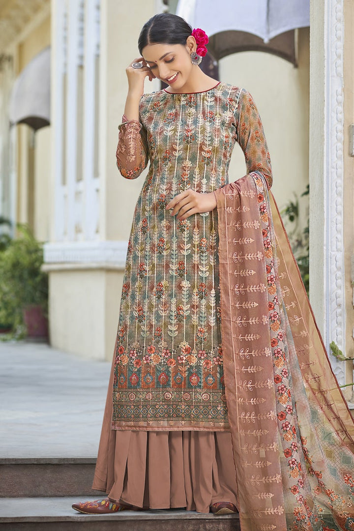 Chic Chikoo Color Casual Wear Digital Printed Palazzo Suit