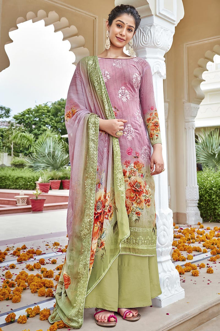 Georgette Fabric Casual Wear Pink Color Digital Printed Palazzo Suit