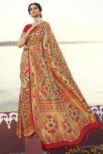 Load image into Gallery viewer, Red Color Function Wear Trendy Weaving Work Saree In Banarasi Style Art Silk Fabric
