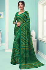 Load image into Gallery viewer, Vartika Singh Chiffon Silk Dark Green Color Regular Wear Bandhej Print Saree
