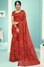 Load image into Gallery viewer, Vartika Singh Chiffon Silk Bandhej Print Daily Wear Saree
