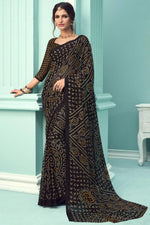 Load image into Gallery viewer, Vartika Singh Chiffon Silk Fabric Black Color Casual Bandhani Print Saree
