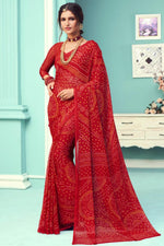 Load image into Gallery viewer, Vartika Singh Red Regular Wear Bandhani Print Saree In Chiffon Silk Fabric