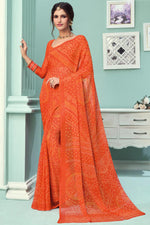 Load image into Gallery viewer, Vartika Singh Orange Chiffon Silk Fabric Bandhej Print Casual Saree