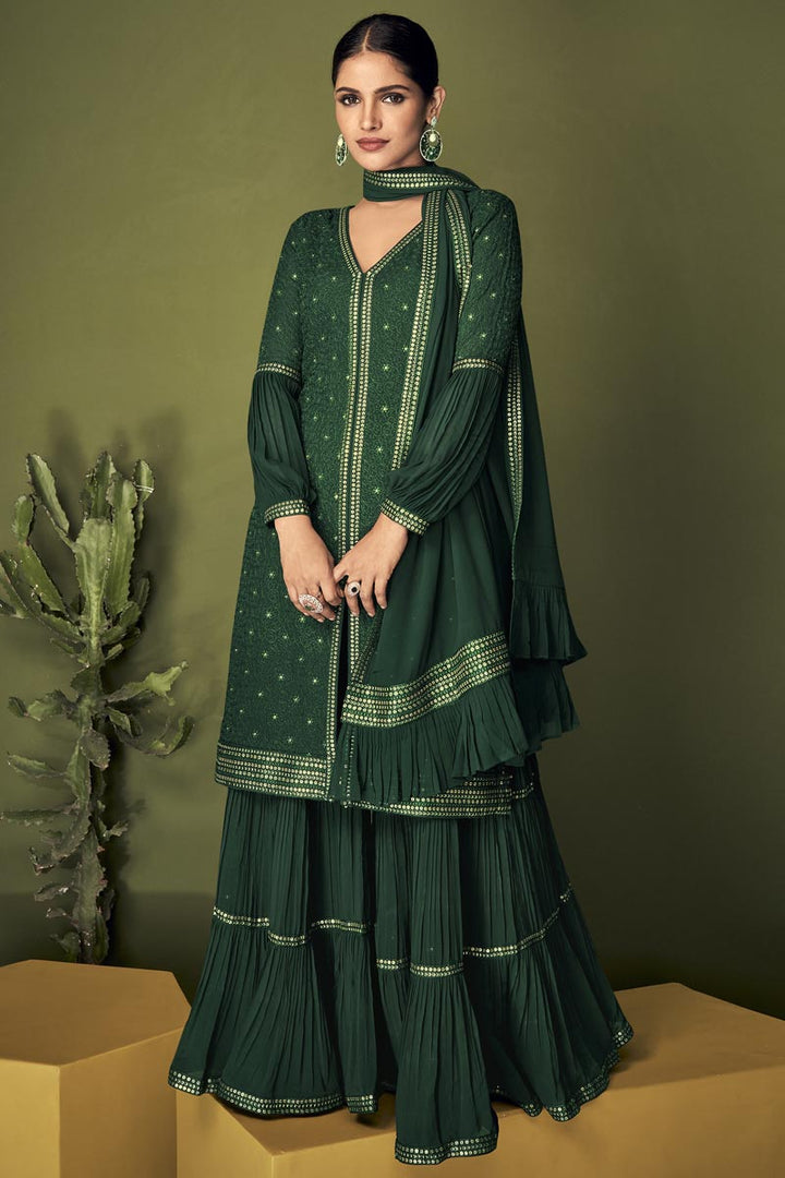 Dark Green Color Georgette Fabric Function Wear Luminous Vartika Sing Palazzo Suit