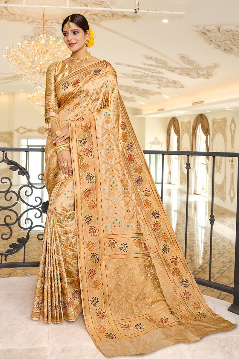 Silk Fabric Party Wear Fancy Saree In Cream Color