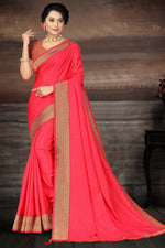 Load image into Gallery viewer, Art Silk Fabric Fancy Sangeet Wear Pink Color Lace Work Saree