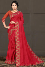Load image into Gallery viewer, Designer Art Silk Fabric Dark Pink Color Party Wear Lace Work Saree
