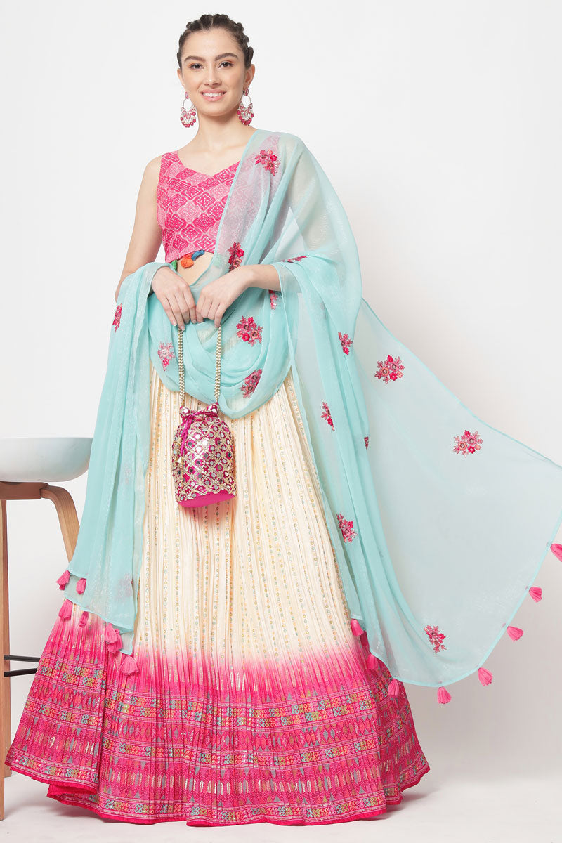 Chinon Fabric Function Wear Contemporary Printed Lehenga