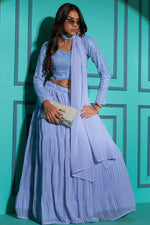 Load image into Gallery viewer, Georgette Function Style Pleating Pattern Lehenga Choli In Sky Blue Color
