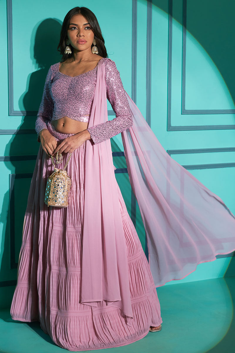 Pink Georgette Function Style Pleating Pattern Lehenga Choli