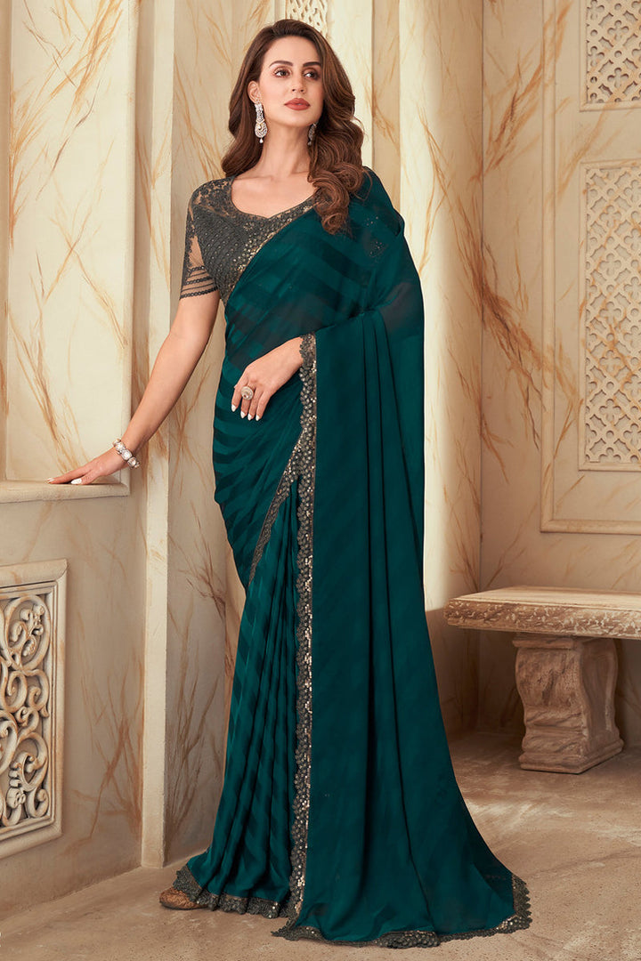 Captivating Party Style Dark Green Silk Saree