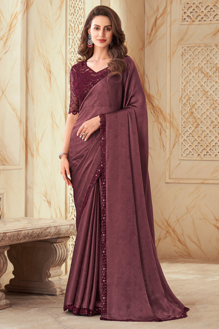 Dusky Border Work Party Style Silk Saree