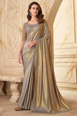 Fascinate Border Work Party Style Saree In Beige Color