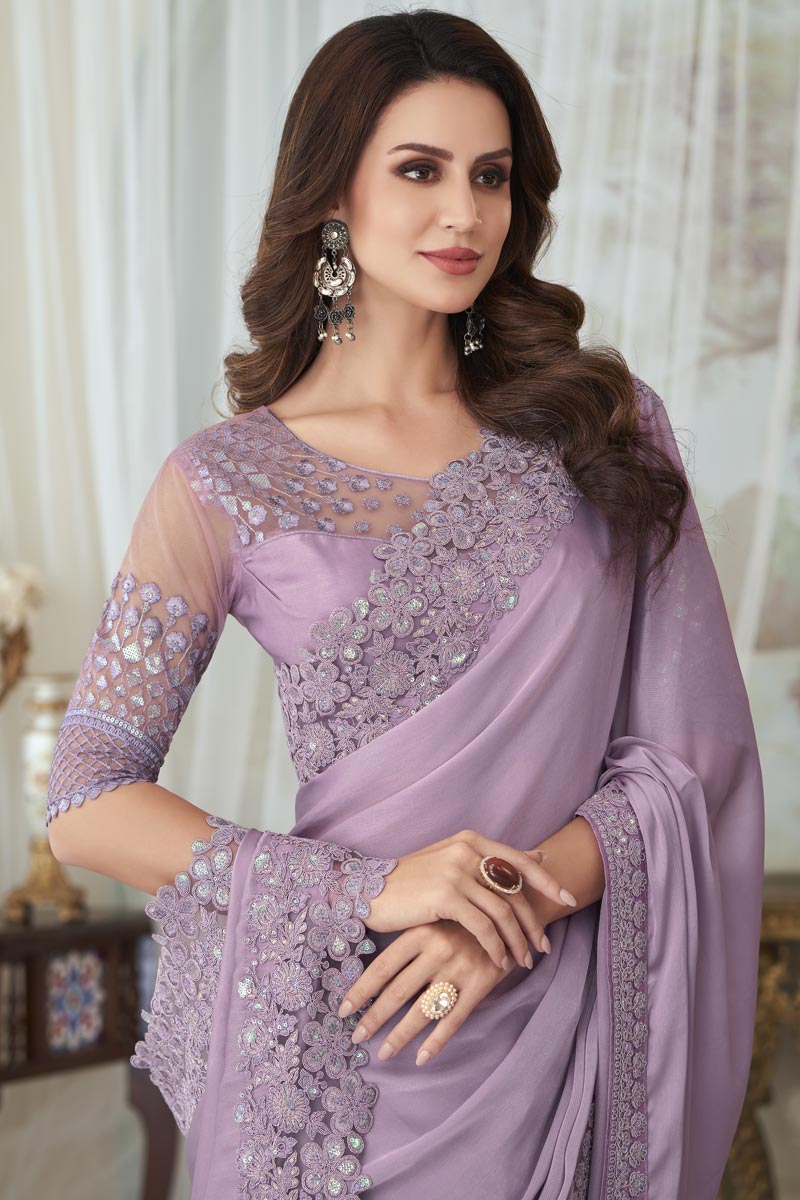 Lavender Art Silk Fabric Function Wear Saree