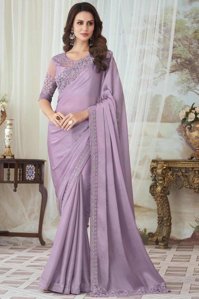 Lavender Art Silk Fabric Function Wear Saree