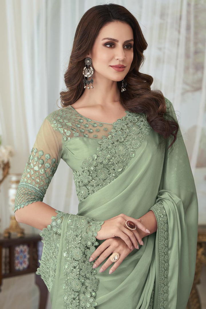 Art Silk Fabric Function Wear Saree In Sea Green