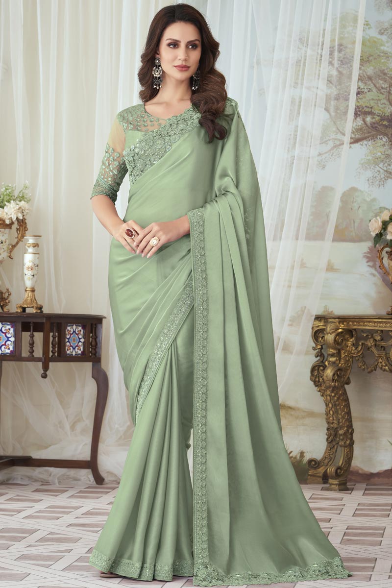 Art Silk Fabric Function Wear Saree In Sea Green
