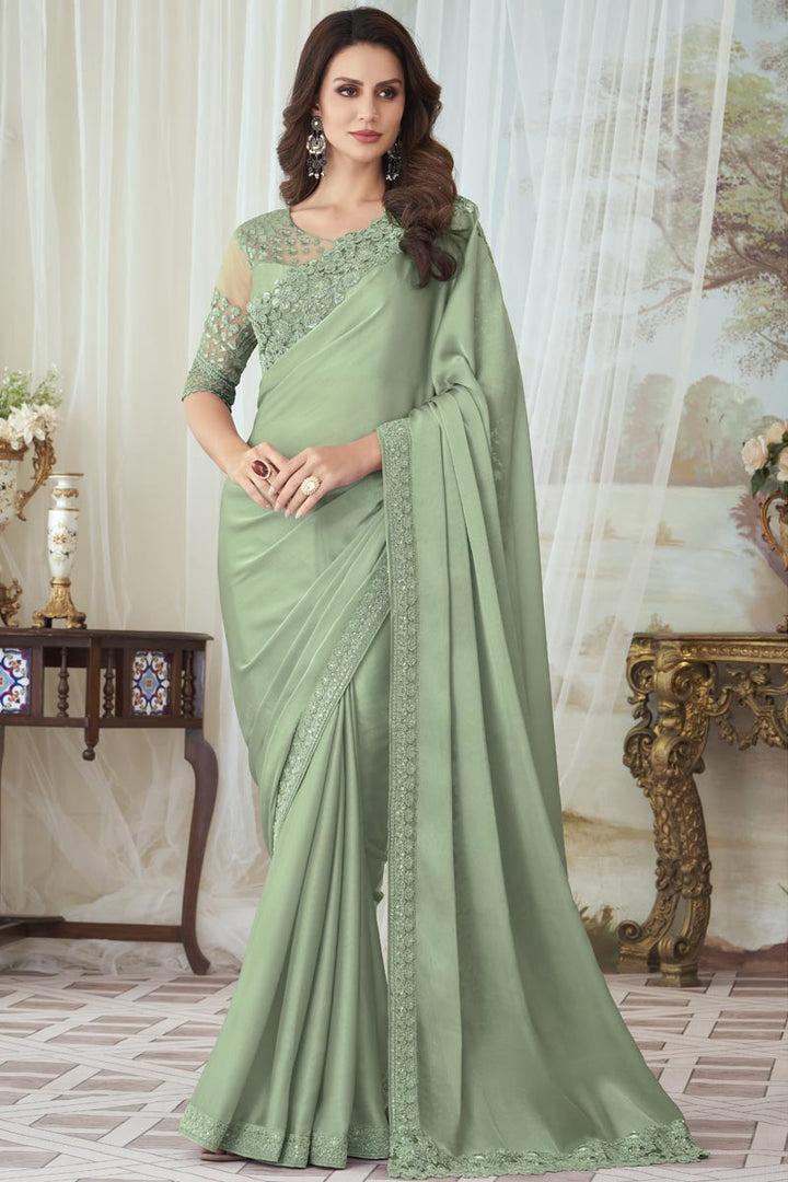 Art Silk Fabric Function Wear Saree In Sea Green