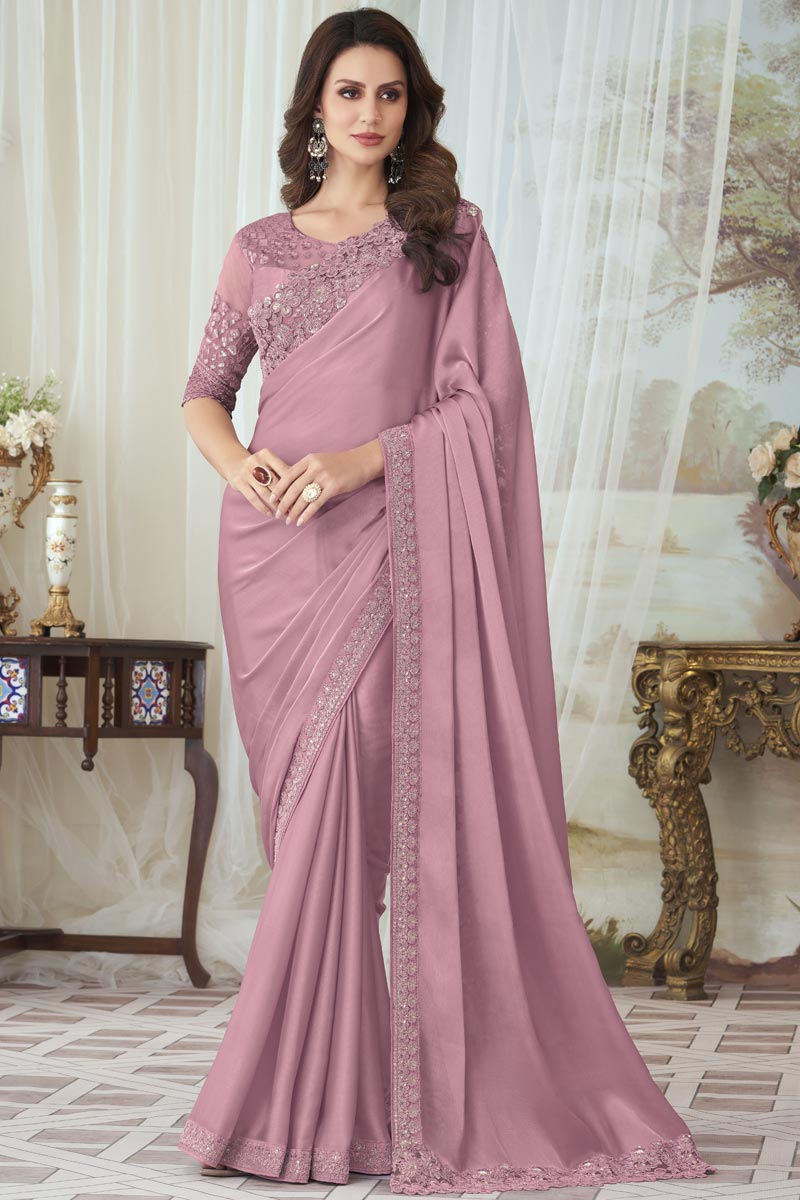 Art Silk Fabric Function Wear Saree In Pink