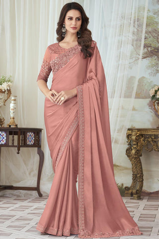 Art Silk Fabric Function Wear Saree In Peach