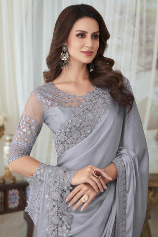 Grey Function Wear Art Silk Fabric Saree