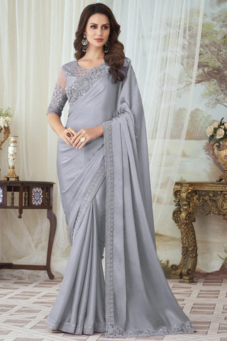 Grey Function Wear Art Silk Fabric Saree