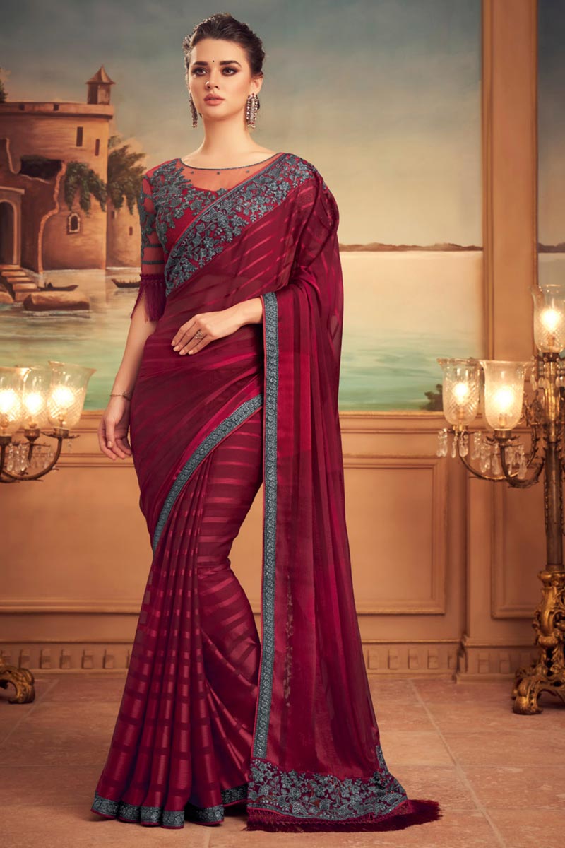 Designer Maroon Color Occasion Wear Saree In Art Silk Fabric