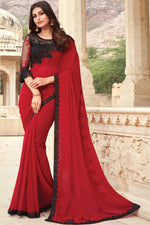 Load image into Gallery viewer, Red Color Beautiful Party Style Saree With Embroidered Blouse
