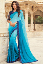 Load image into Gallery viewer, Sky Blue Color Trendy Art Silk Fabric Party Style Saree With Embroidered Blouse

