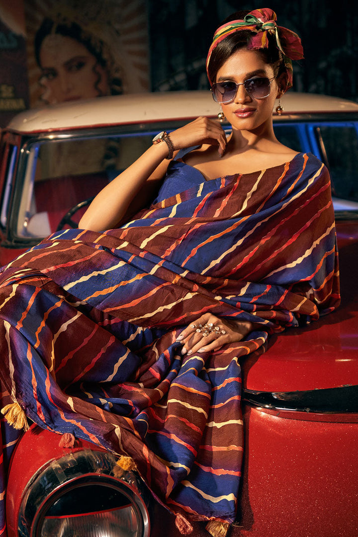 Phenomenal Leheriya Printed Brown Art Silk Saree