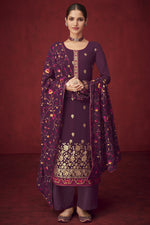 Load image into Gallery viewer, Purple Color Georgette Fabric Party Wear Palazzo Suit With Embroidered Work Featuring Vartika Singh
