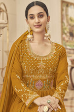 Load image into Gallery viewer, Function Wear Georgette Fabric Luminous Anarkali Suit In Mustard Color
