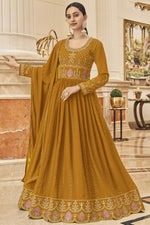 Load image into Gallery viewer, Function Wear Georgette Fabric Luminous Anarkali Suit In Mustard Color
