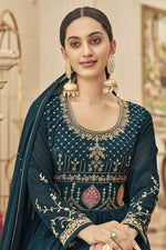 Load image into Gallery viewer, Teal Color Function Wear Blazing Anarkali Suit In Georgette Fabric
