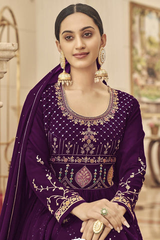 Function Wear Purple Color Gleaming Anarkali Suit In Georgette Fabric