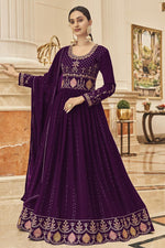 Load image into Gallery viewer, Function Wear Purple Color Gleaming Anarkali Suit In Georgette Fabric
