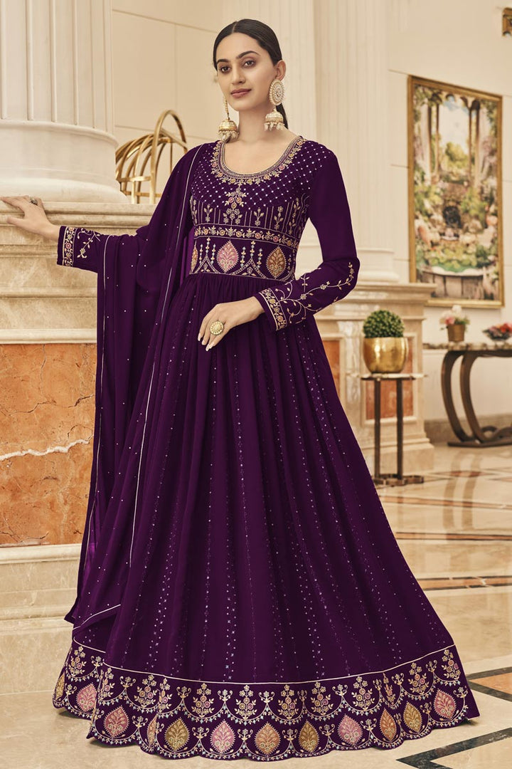 Function Wear Purple Color Gleaming Anarkali Suit In Georgette Fabric