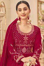 Load image into Gallery viewer, Function Wear Georgette Fabric Enticing Anarkali Suit In Red Color
