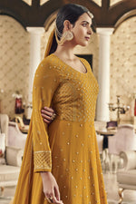 Load image into Gallery viewer, Engaging Georgette Fabric Mustard Color Embroidered Work Anarkali Suit
