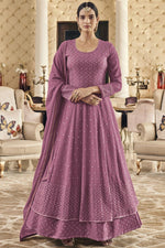 Load image into Gallery viewer, Georgette Fabric Coveted Embroidered Work Anarkali Suit In Pink Color
