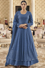 Load image into Gallery viewer, Blue Color Charismatic Embroidered Work Anarkali Suit In Georgette Fabric
