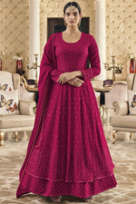 Load image into Gallery viewer, Ravishing Georgette Fabric Wine Color Embroidered Work Anarkali Suit

