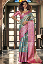 Load image into Gallery viewer, Organza Fabric Festive Style Wonderful Saree In Sky Blue Color

