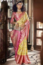 Load image into Gallery viewer, Organza Fabric Festive Style Awesome Saree In Yellow Color
