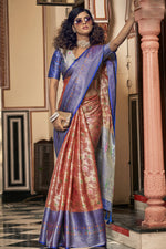 Load image into Gallery viewer, Festive Style Organza Fabric Rust Color Enticing Saree
